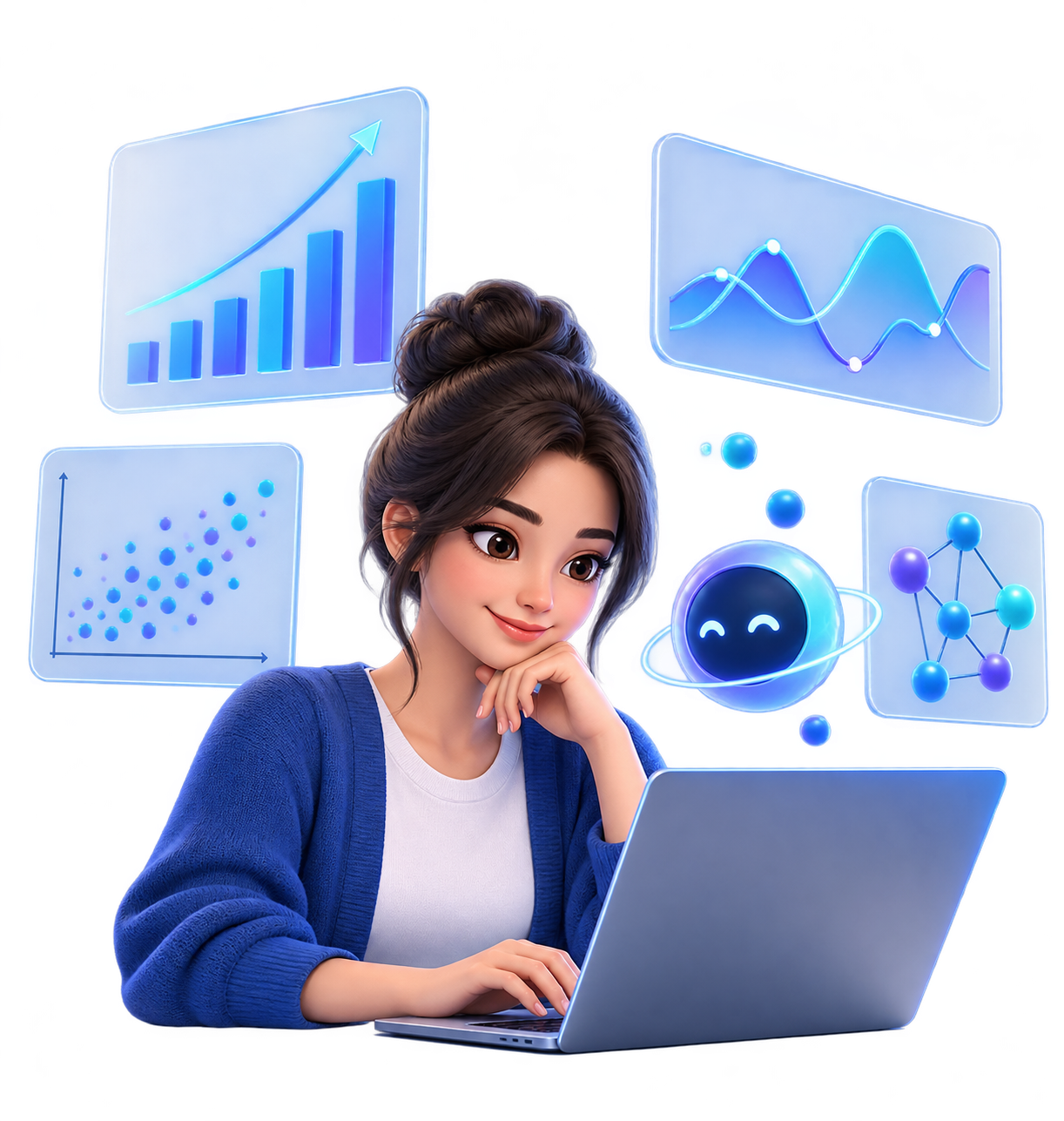 Ilustrasi pembelajaran Data Science dan analisis data dengan AI